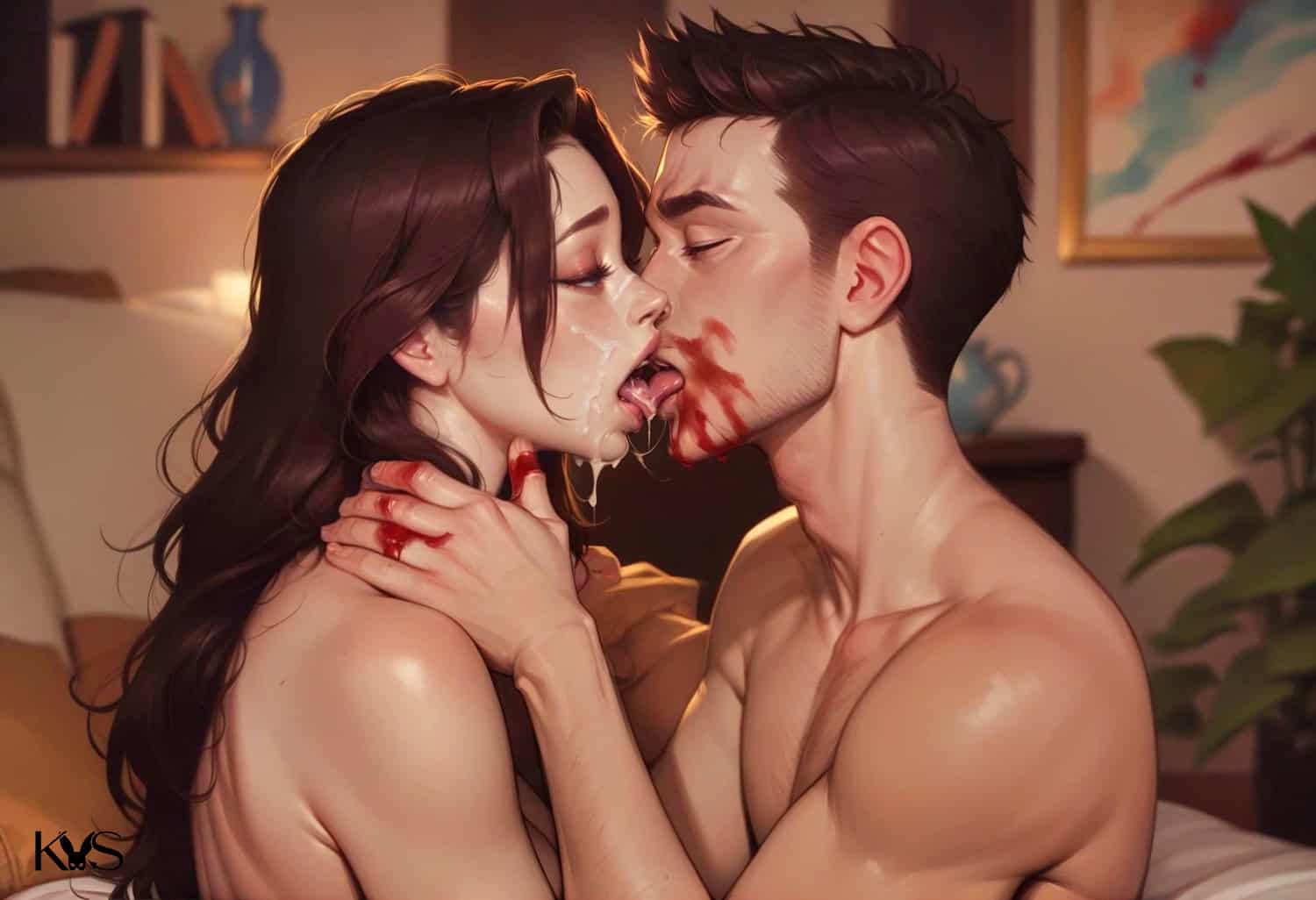 Close-up of two partners kissing intimately