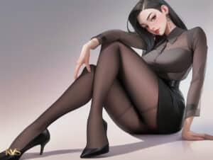 sexy brunette with office uniform showing her legs in nylon